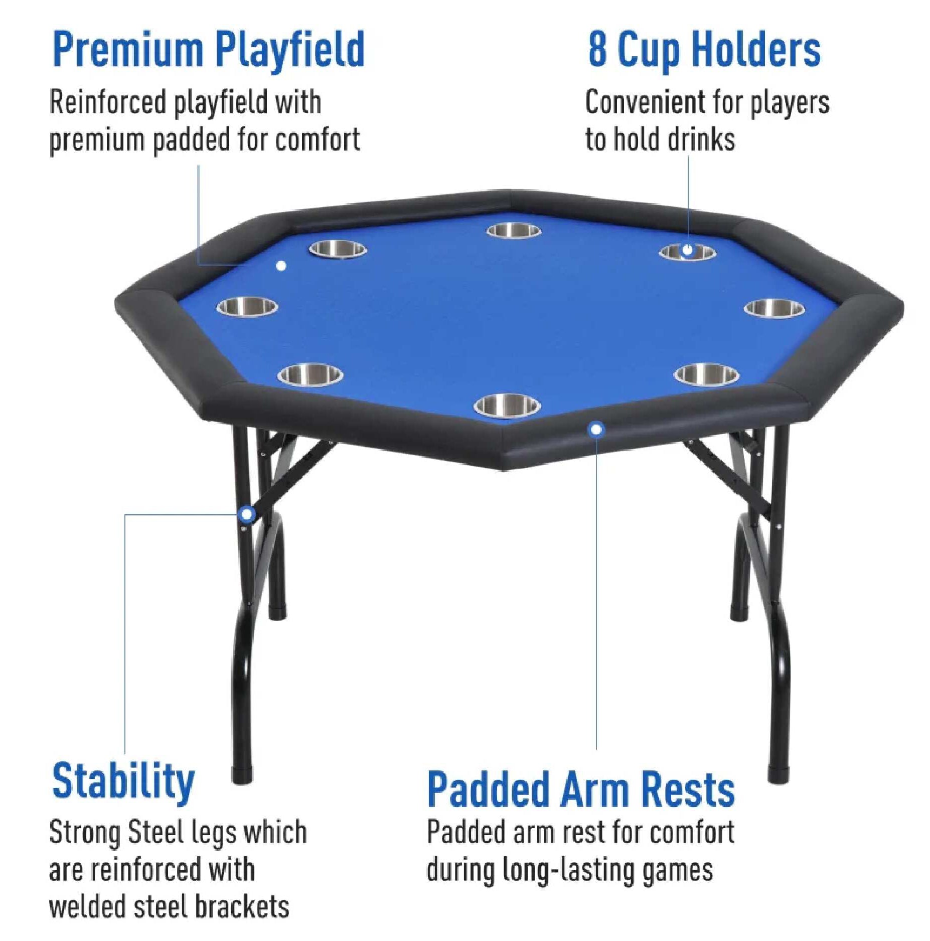 48" Octagon Card Playing Game Table with Cup Holders and High-Speed Cloth
