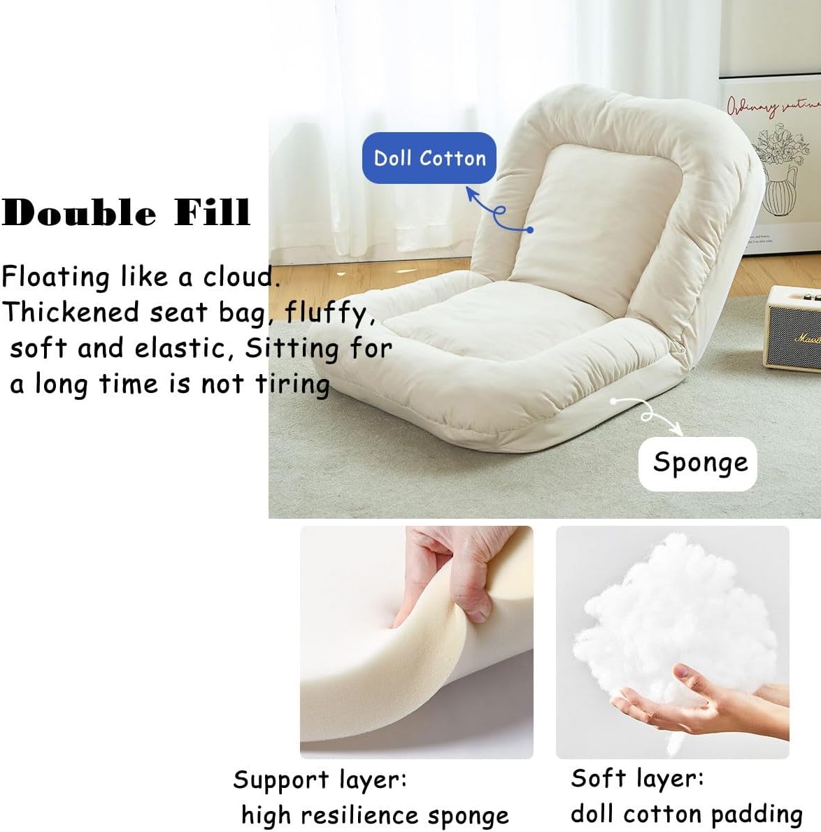 Adjustable Cozy Reclining Foldable Backrest Floor Chair cum Bed - 85 x 135 cm