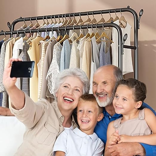 Multi-Purpose Clothes Hanger Rack with Wheels and Two-Layer Storage Stand