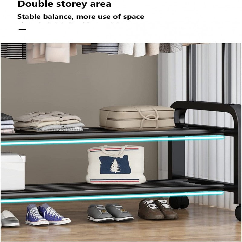 Multi-Purpose Clothes Hanger Rack with Wheels and Two-Layer Storage Stand