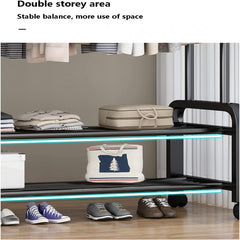 Multi-Purpose Clothes Hanger Rack with Wheels and Two-Layer Storage Stand