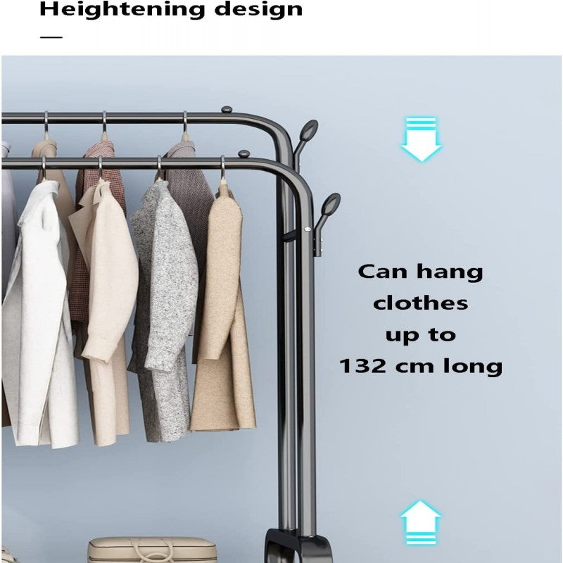 Multi-Purpose Clothes Hanger Rack with Wheels and Two-Layer Storage Stand