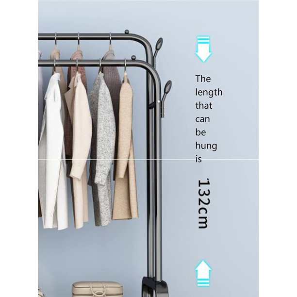Multi-Purpose Clothes Hanger Rack with Wheels and Two-Layer Storage Stand