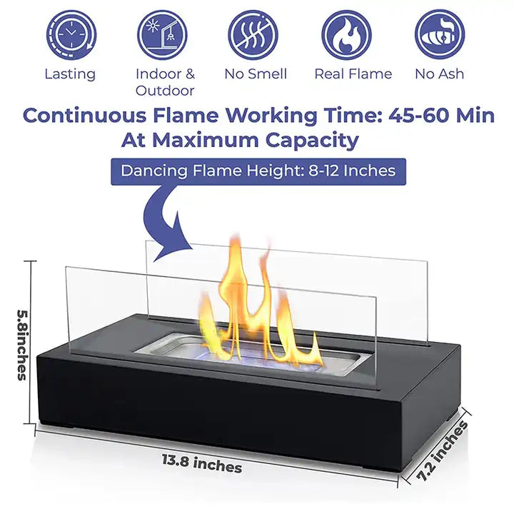 Modern Elegant Flame Tabletop Glass Fire Pit Heater for Indoor & Outdoor