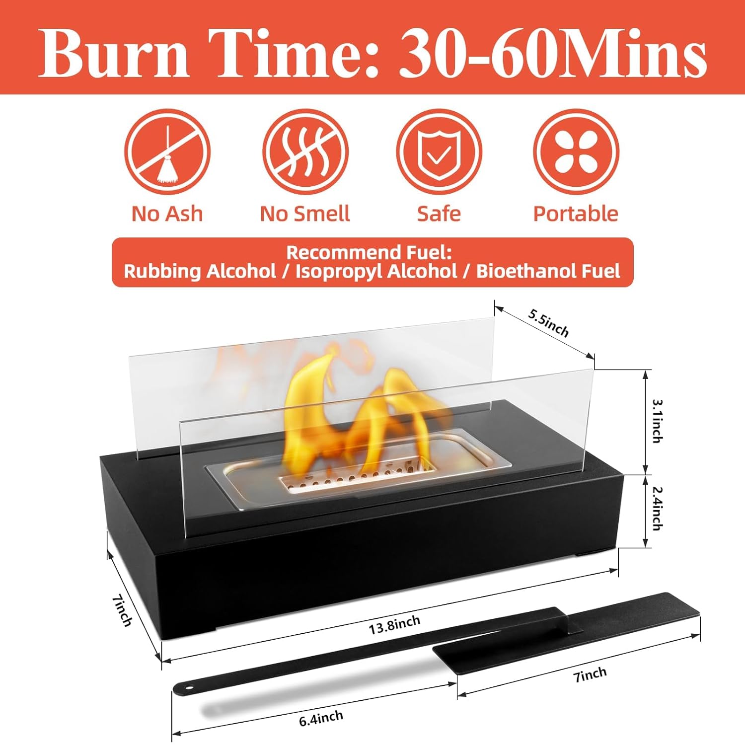 Modern Elegant Flame Tabletop Glass Fire Pit Heater for Indoor & Outdoor