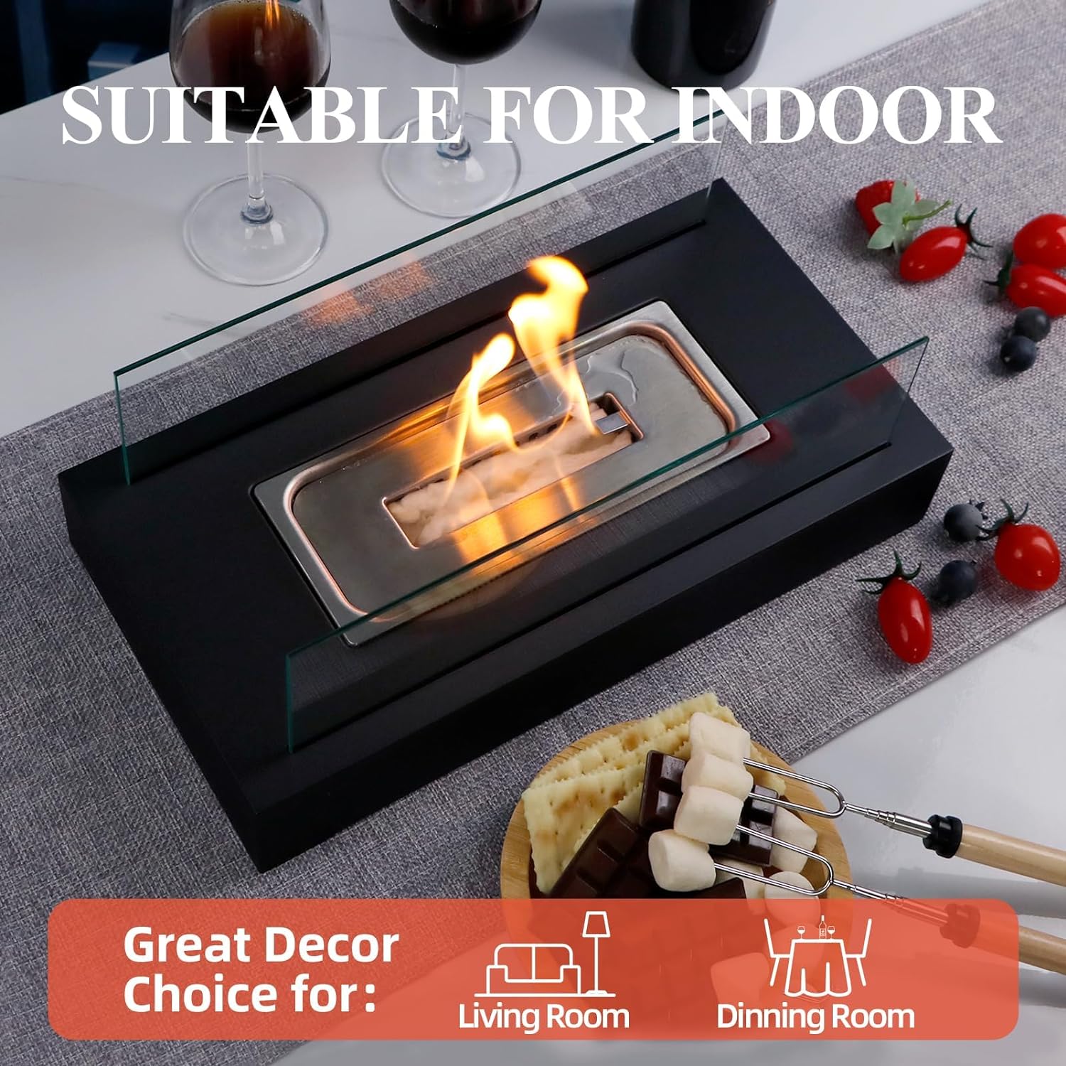 Modern Elegant Flame Tabletop Glass Fire Pit Heater for Indoor & Outdoor