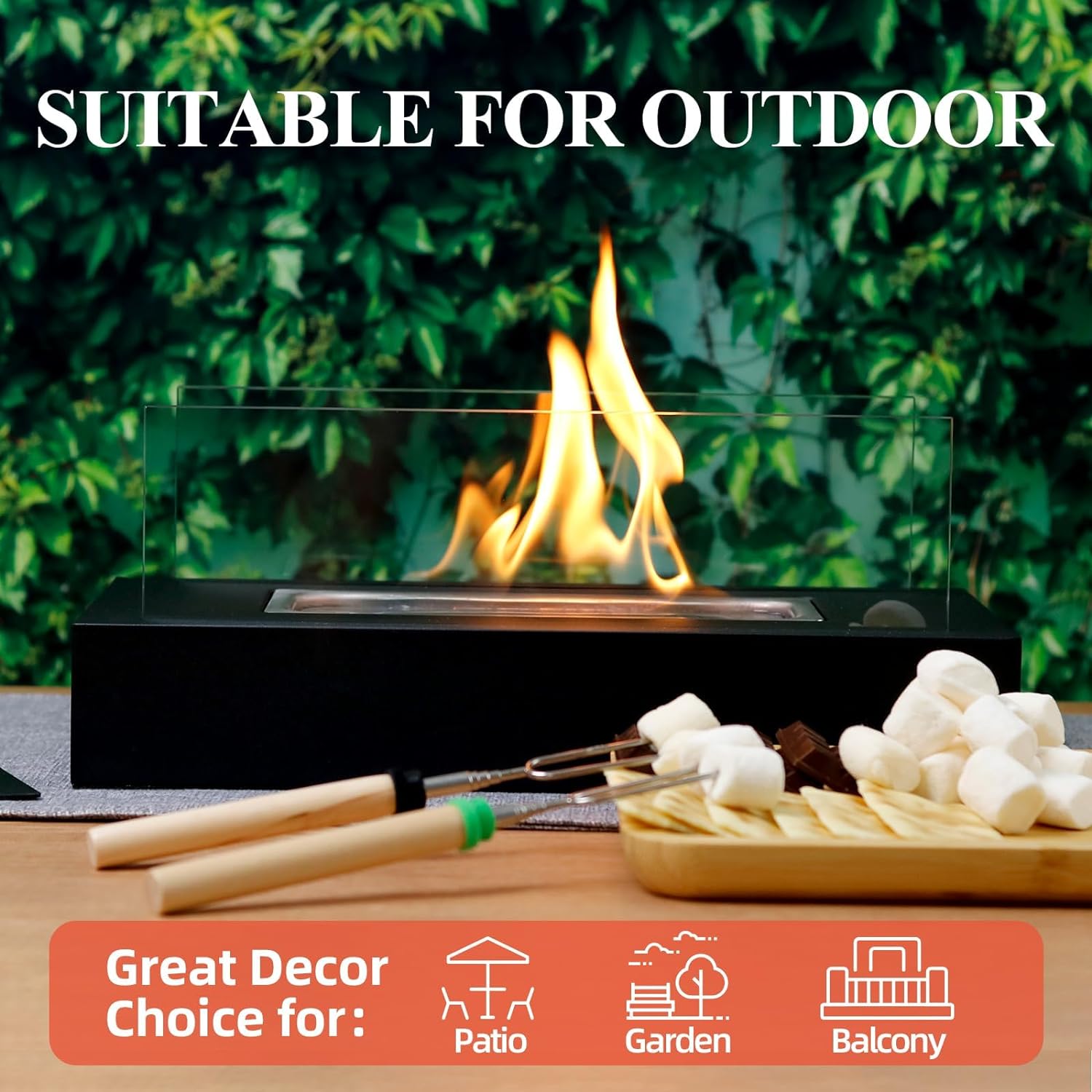 Modern Elegant Flame Tabletop Glass Fire Pit Heater for Indoor & Outdoor