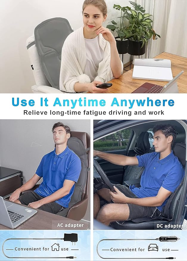 Electric Portable Vibrating Seat Massager with Heat Therapy for Car & Home