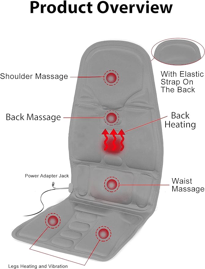 Electric Portable Vibrating Seat Massager with Heat Therapy for Car & Home
