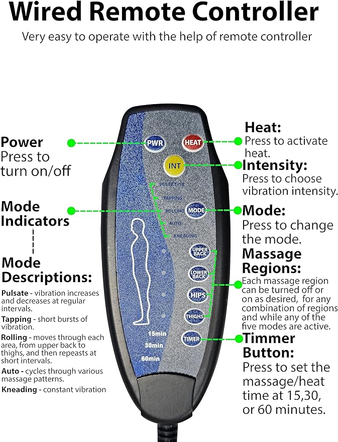Electric Portable Vibrating Seat Massager with Heat Therapy for Car & Home