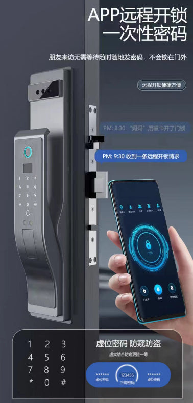 Digital 3D Face Recognition Smart Door Lock with Fingerprint Technology, Mobile App Compatibility & Real-Time Alarms