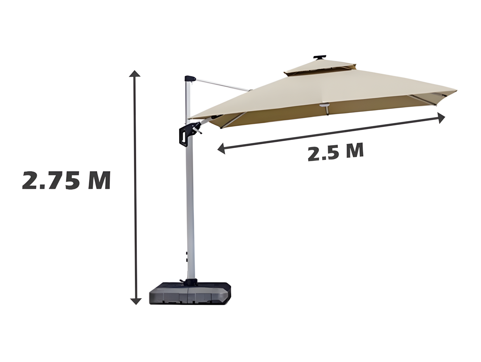 Foldable Cantilever Umbrella for Outdoor & Patio with Heavy-Duty Water Base for Support - 2.5 x 2.5 Metres