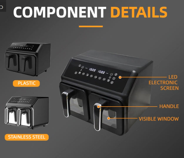 RAF Multifunctional 4.5 + 4.5 L Air Fryer with Dual Baskets and Digital Controls - Healthy Cooking Made Easy - 2200W