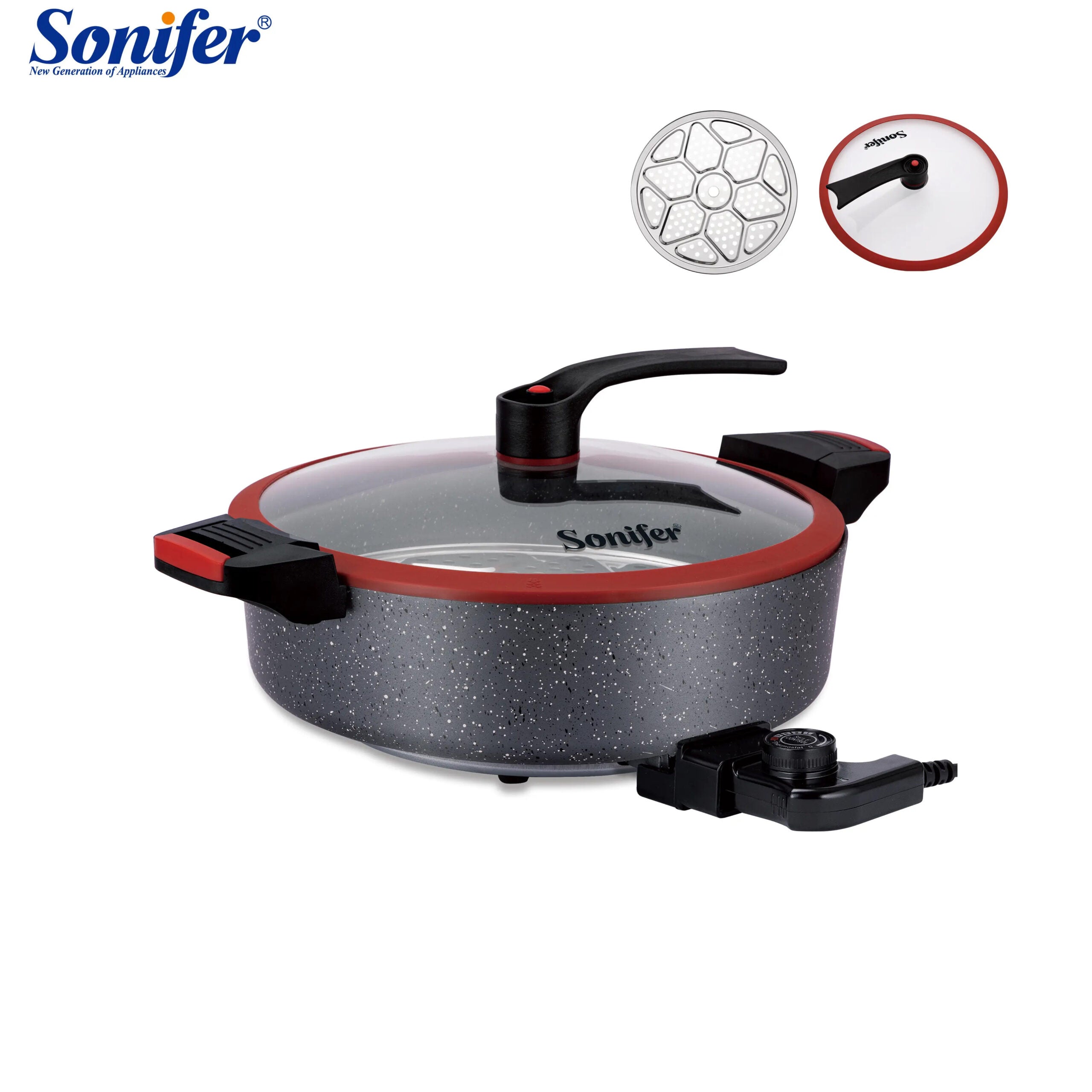 Sonifer 6.5L Micro Pressure Electric Cooking Pot - Quick Cook, Non-Stick, Adjustable Temperature with Steaming Rack