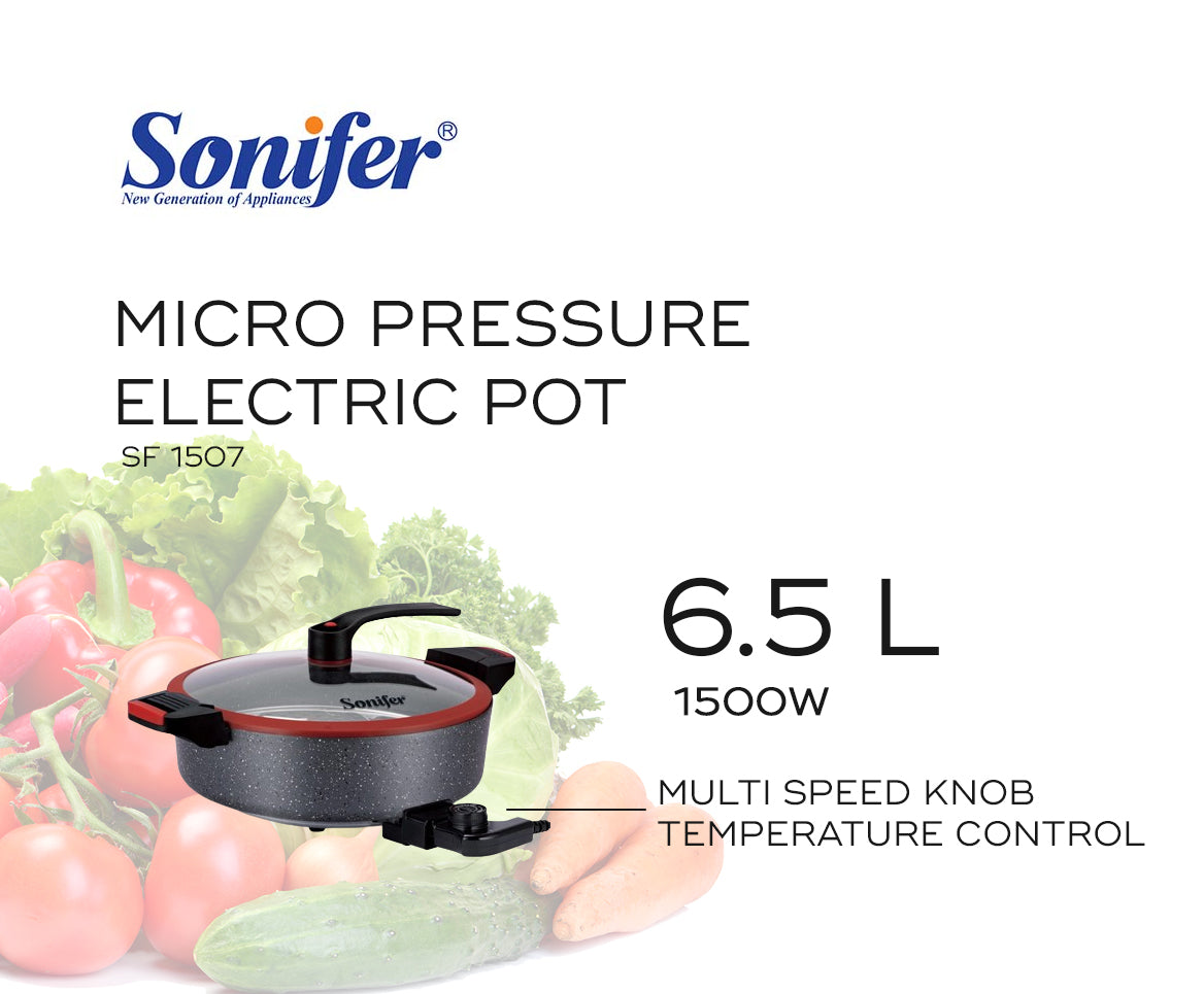 Sonifer 6.5L Micro Pressure Electric Cooking Pot - Quick Cook, Non-Stick, Adjustable Temperature with Steaming Rack