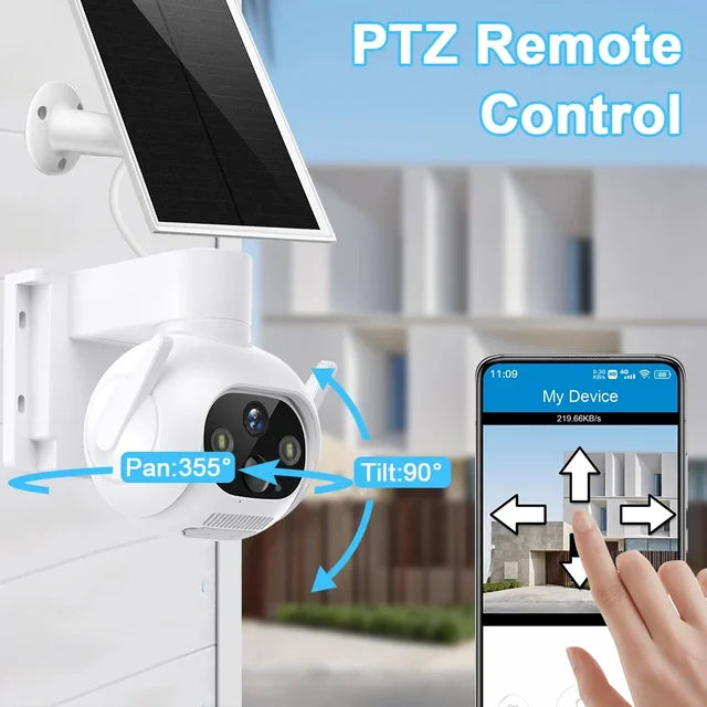 Smart 4MP Solar-Powered 360° Outdoor FHD 4G Alarm Camera with PTZ Control & Smart Tracking