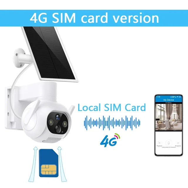 Smart 4MP Solar-Powered 360° Outdoor FHD 4G Alarm Camera with PTZ Control & Smart Tracking