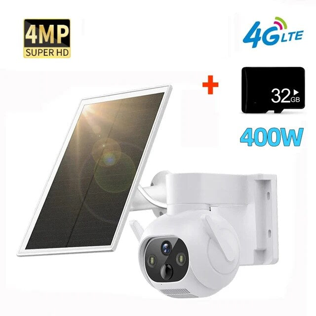 Smart 4MP Solar-Powered 360° Outdoor FHD 4G Alarm Camera with PTZ Control & Smart Tracking