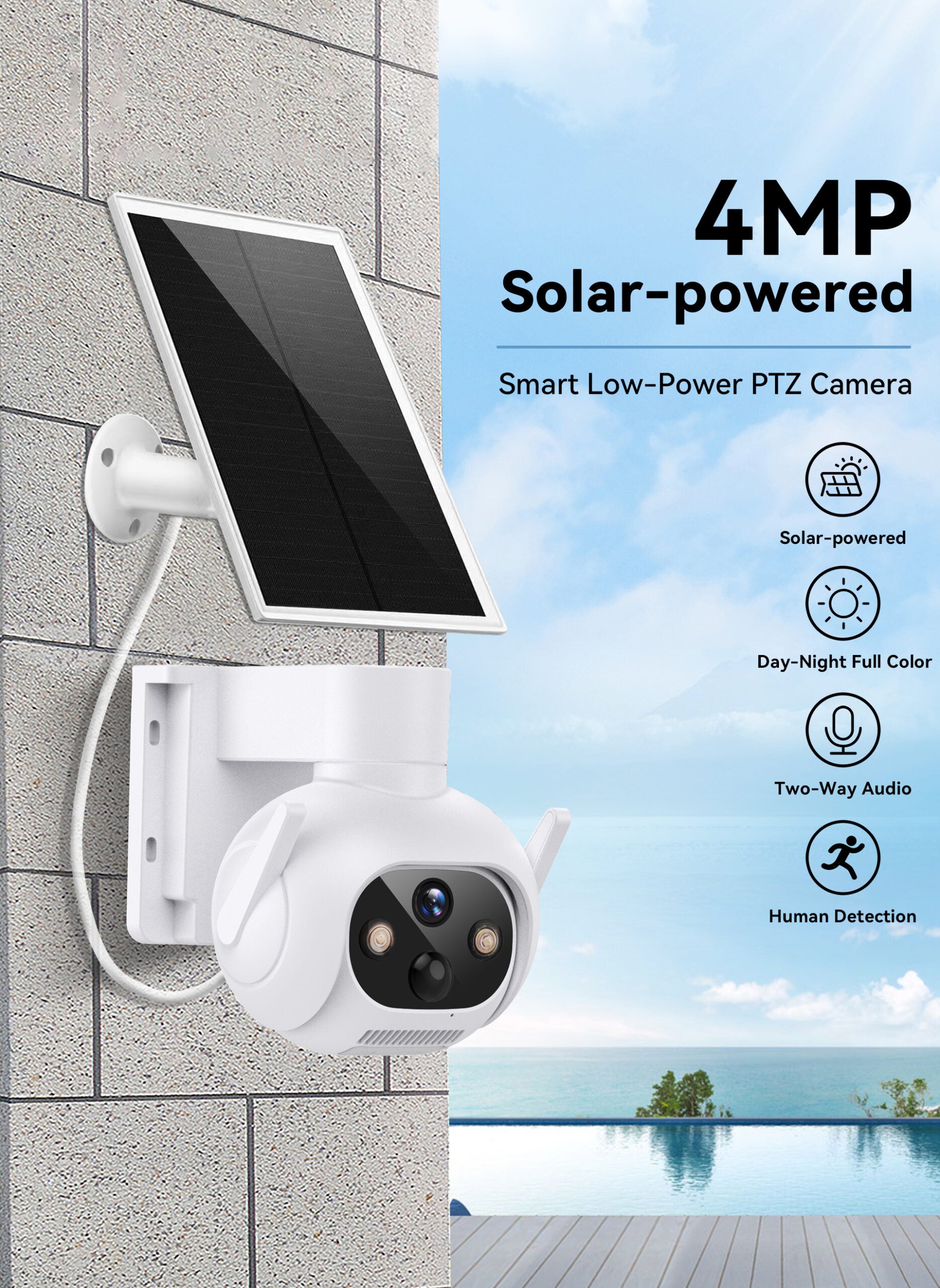 Smart 4MP Solar-Powered 360° Outdoor FHD 4G Alarm Camera with PTZ Control & Smart Tracking