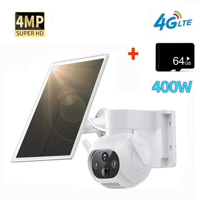 Smart 4MP Solar-Powered 360° Outdoor FHD 4G Alarm Camera with PTZ Control & Smart Tracking