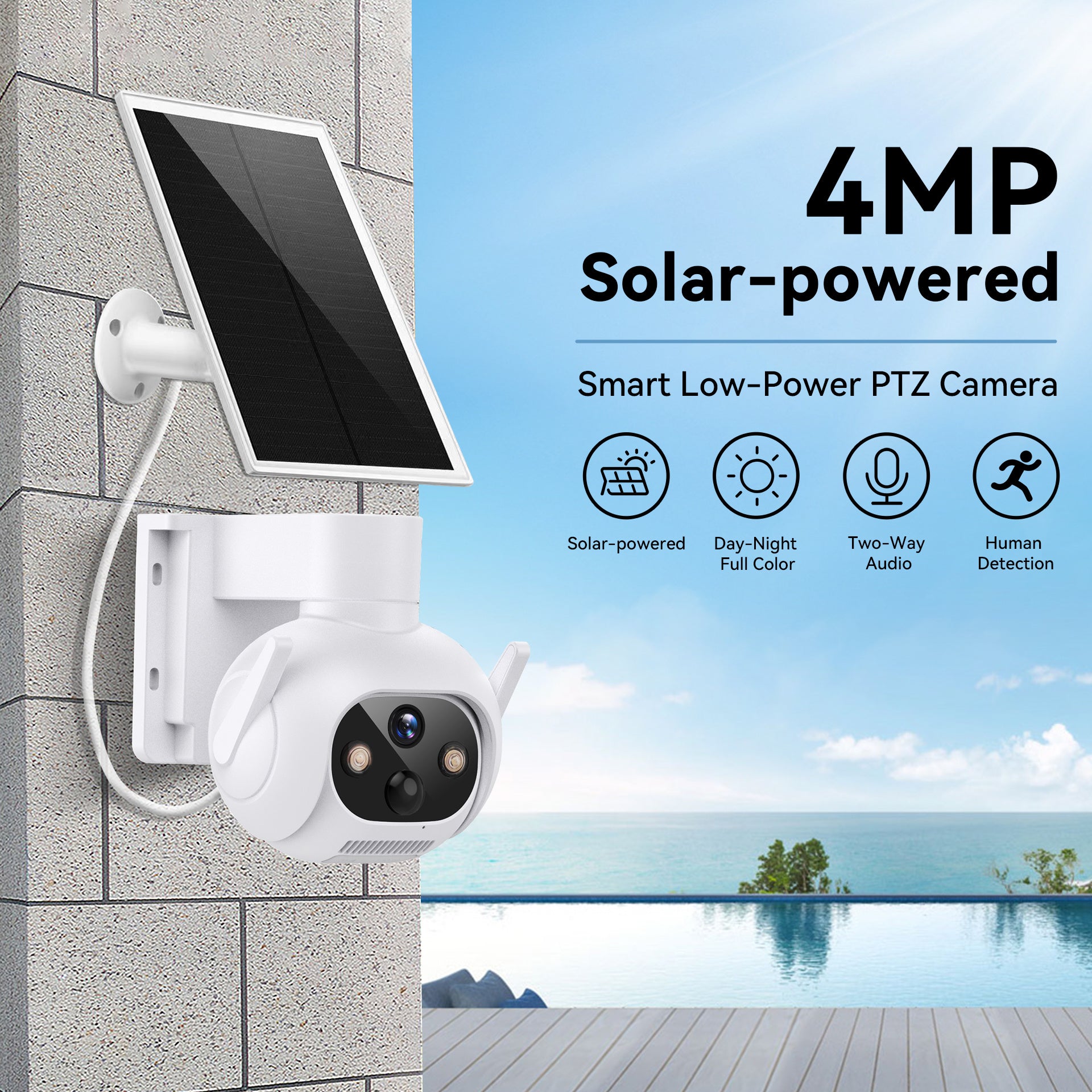 Smart 4MP Solar-Powered 360° Outdoor FHD 4G Alarm Camera with PTZ Control & Smart Tracking