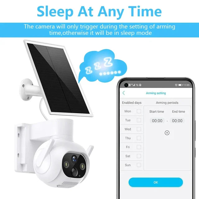 Smart 4MP Solar-Powered 360° Outdoor FHD 4G Alarm Camera with PTZ Control & Smart Tracking
