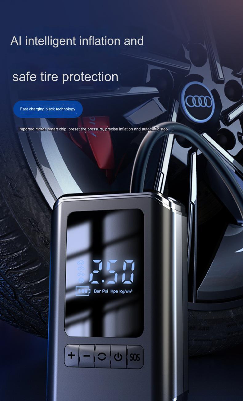 Portable Electric Tire Pump with Intelligent Inflation and Digital Display