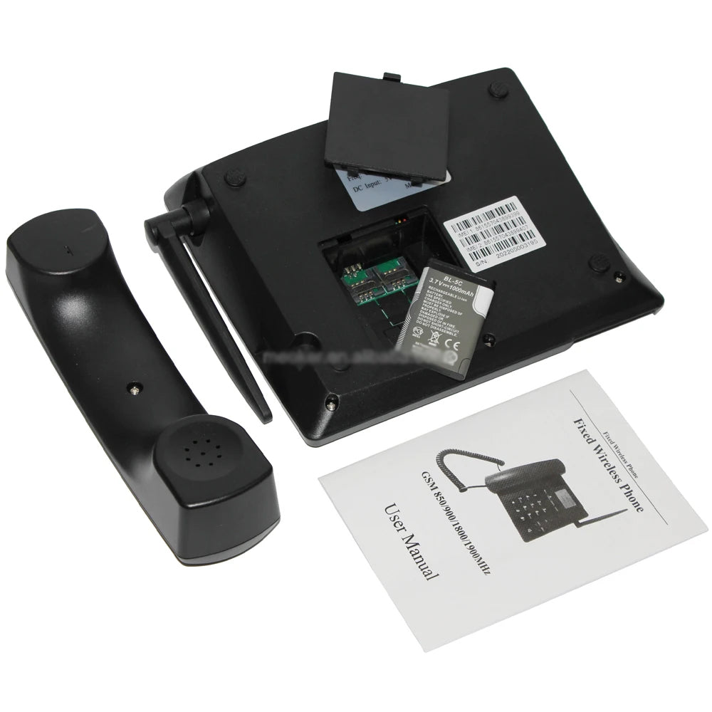 Wireless Quadband GSM Desk Phone with Dual SIM Slots, FM Radio, MP3, and SMS Capabilities