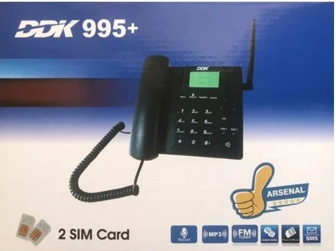 Wireless Quadband GSM Desk Phone with Dual SIM Slots, FM Radio, MP3, and SMS Capabilities