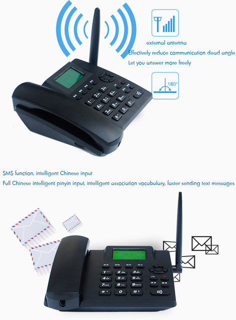 Wireless Quadband GSM Desk Phone with Dual SIM Slots, FM Radio, MP3, and SMS Capabilities