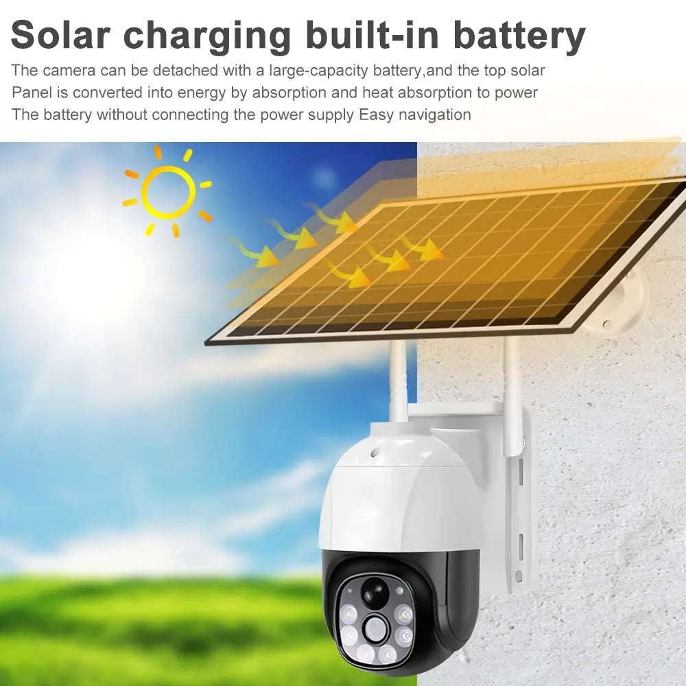 Solar Outdoor WIFI Camera with Night Vision, PTZ & Two-Way Audio - 18000mAh
