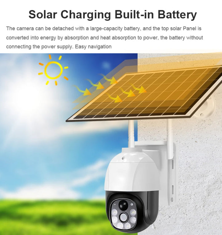 Solar Outdoor WIFI Camera with Night Vision, PTZ & Two-Way Audio - 18000mAh