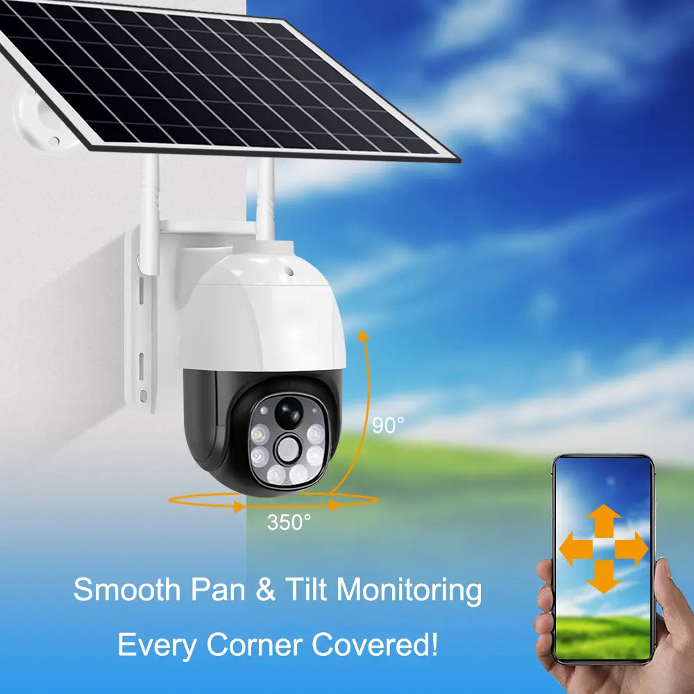 Solar Outdoor WIFI Camera with Night Vision, PTZ & Two-Way Audio - 18000mAh