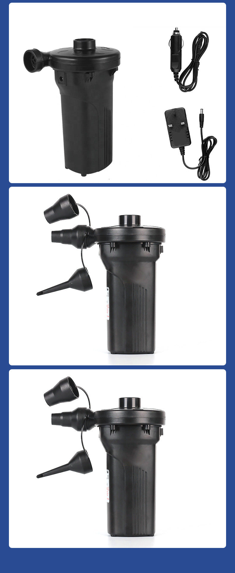 Powerful Portable Rechargeable Air Pump with 12V Car Charger & 3 Nozzles - 50W