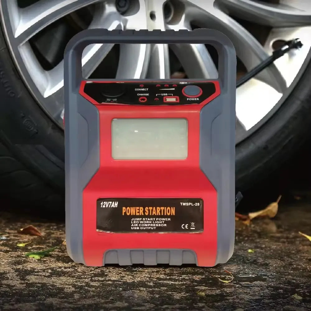 5-in-1 12V Jump Starter Power Bank & Air Compressor Pump with USB Output & Emergency Light - 9,000 mAh