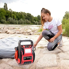 5-in-1 12V Jump Starter Power Bank & Air Compressor Pump with USB Output & Emergency Light - 9,000 mAh