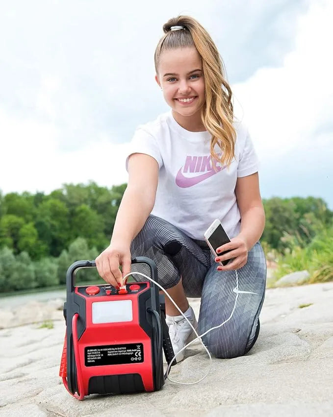 5-in-1 12V Jump Starter Power Bank & Air Compressor Pump with USB Output & Emergency Light - 9,000 mAh