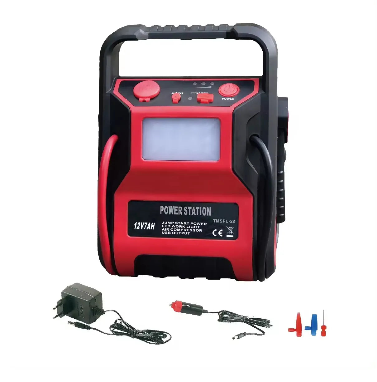 5-in-1 12V Jump Starter Power Bank & Air Compressor Pump with USB Output & Emergency Light - 9,000 mAh