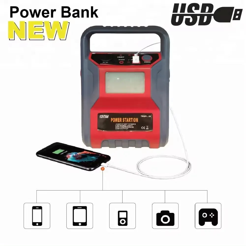 5-in-1 12V Jump Starter Power Bank & Air Compressor Pump with USB Output & Emergency Light - 9,000 mAh