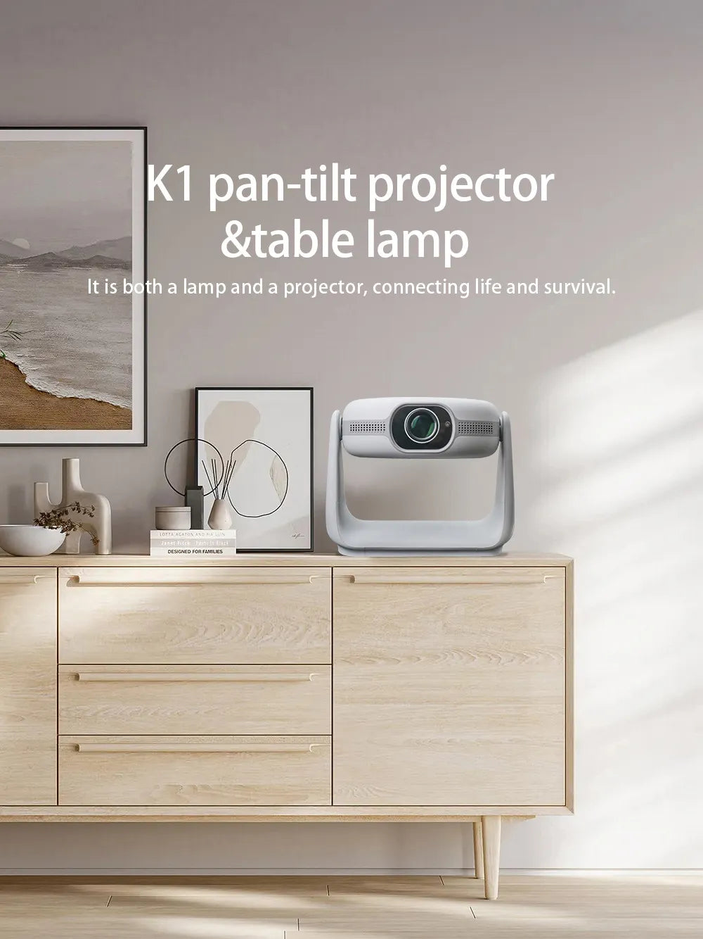 Wireless 260° Rotatable HD Portable Smart Projector with 4K Decoding with Android 11.0, WiFi, Bluetooth, Lamp Lighting & Bracket Rotation