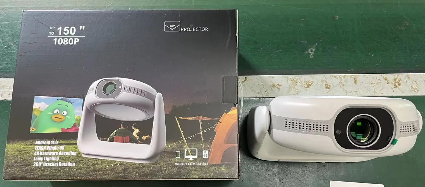 Wireless 260° Rotatable HD Portable Smart Projector with 4K Decoding with Android 11.0, WiFi, Bluetooth, Lamp Lighting & Bracket Rotation