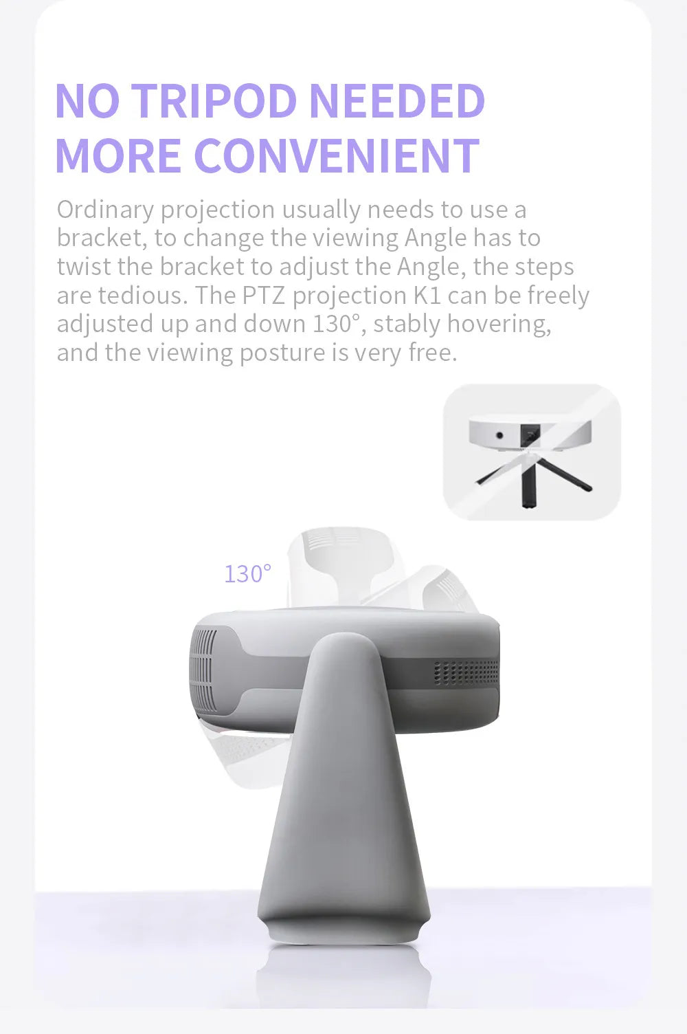 Wireless 260° Rotatable HD Portable Smart Projector with 4K Decoding with Android 11.0, WiFi, Bluetooth, Lamp Lighting & Bracket Rotation