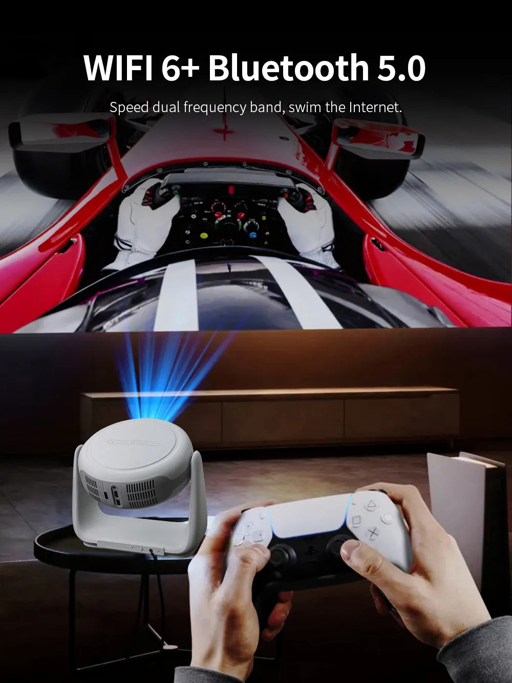 Wireless 260° Rotatable HD Portable Smart Projector with 4K Decoding with Android 11.0, WiFi, Bluetooth, Lamp Lighting & Bracket Rotation