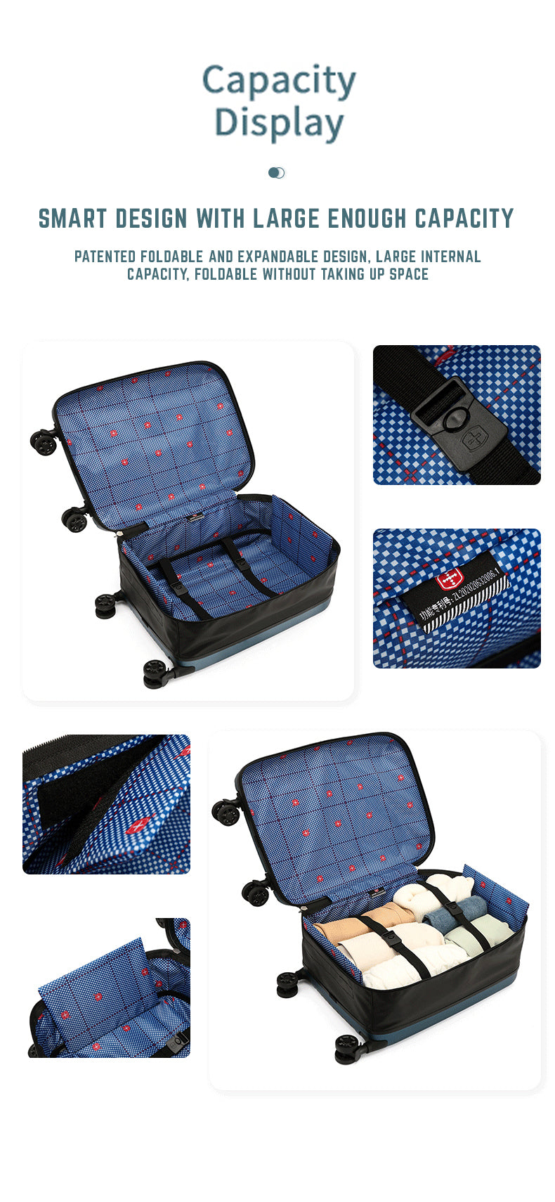 Foldable & Expandable Travel Luggage Bag with 360° Spinner Wheels & Numeric Padlock - 20 Inch Size
