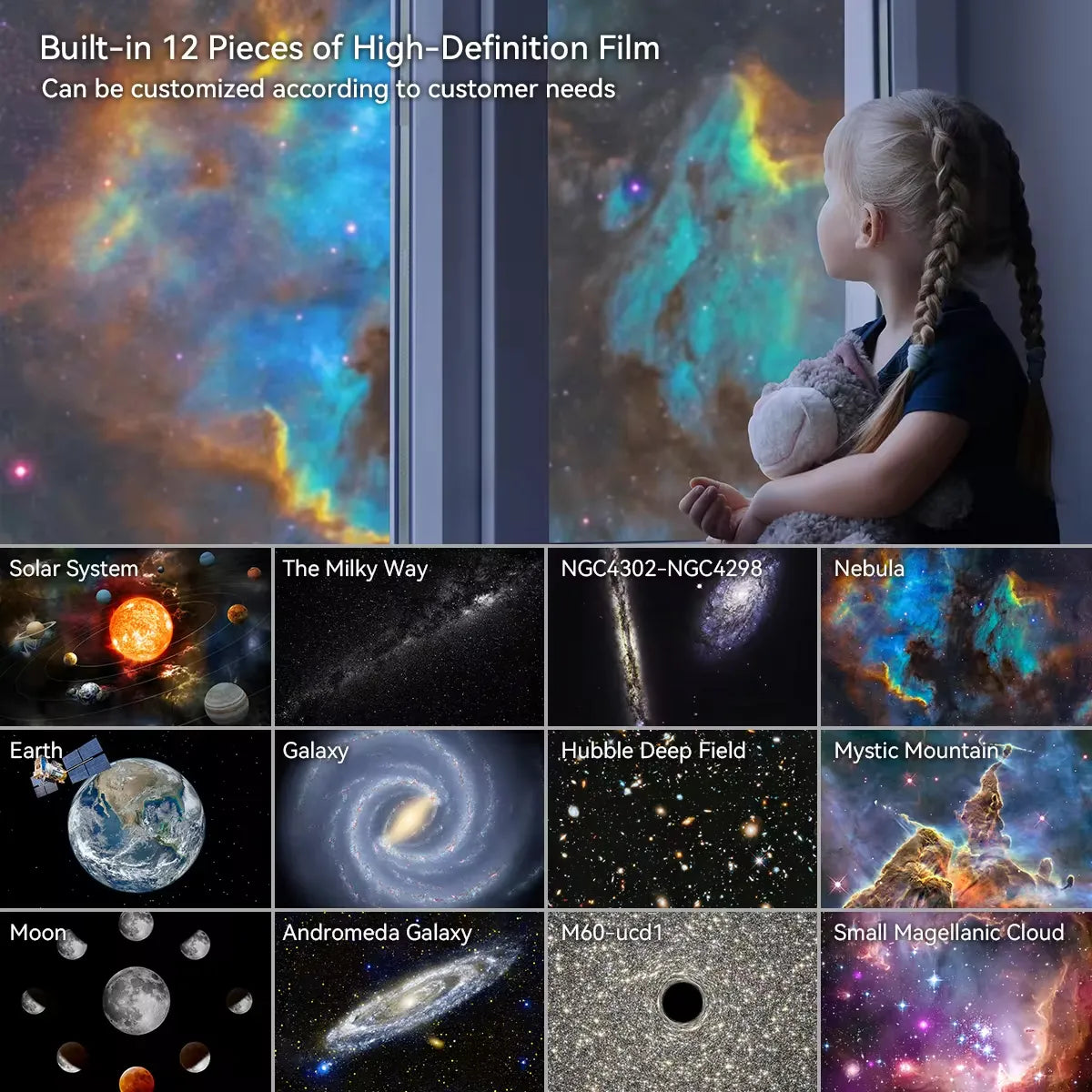 4K HD Galaxy Starry Night Projector with Twelve Film Discs, Adjustable Angle, and Ultra-Large Projection Area