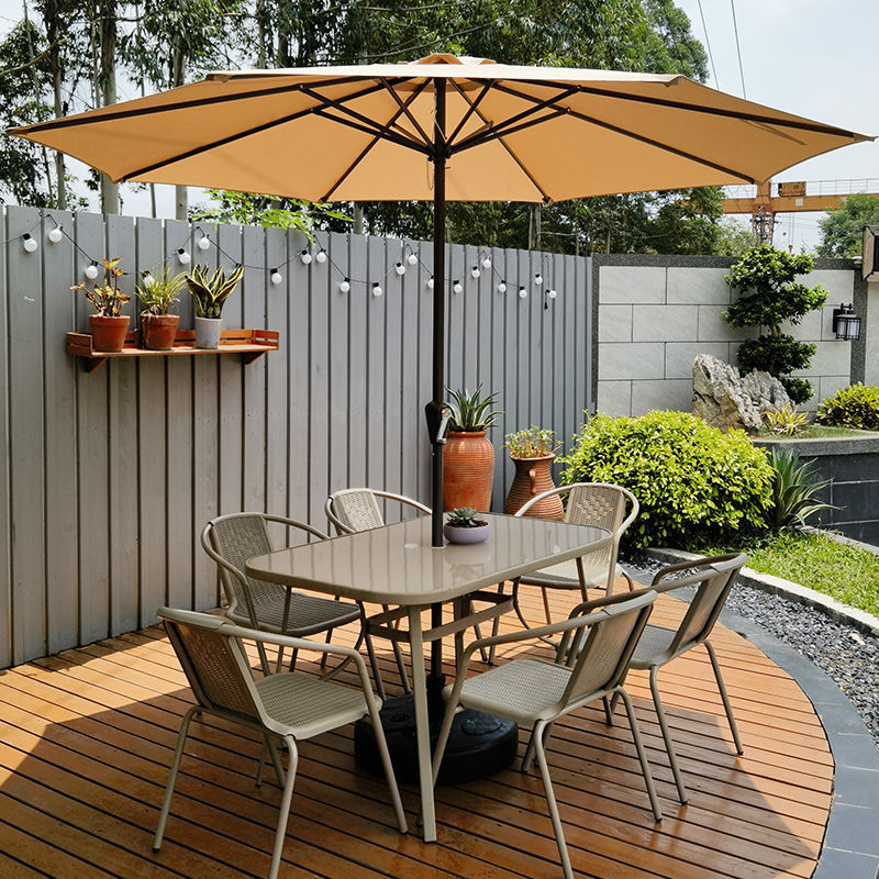 Heavy-Duty 2.7 meter Outdoor Patio Umbrella with Base and Rotating Crank - 270 cm x 198 cm x 245 cm