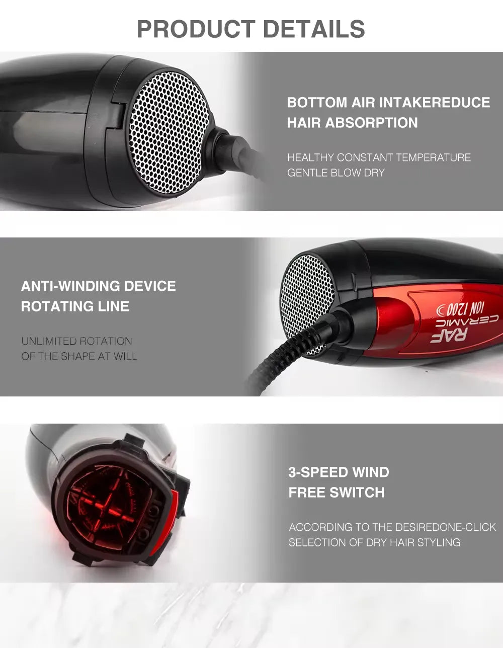 RAF 5-in-1 Multi-Functional Rotative Hair Styling Brush with Hot Air Comb, Straightener, Curler & Volumizer & Diffuser - 1200W