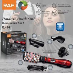 RAF 5-in-1 Multi-Functional Rotative Hair Styling Brush with Hot Air Comb, Straightener, Curler & Volumizer & Diffuser - 1200W
