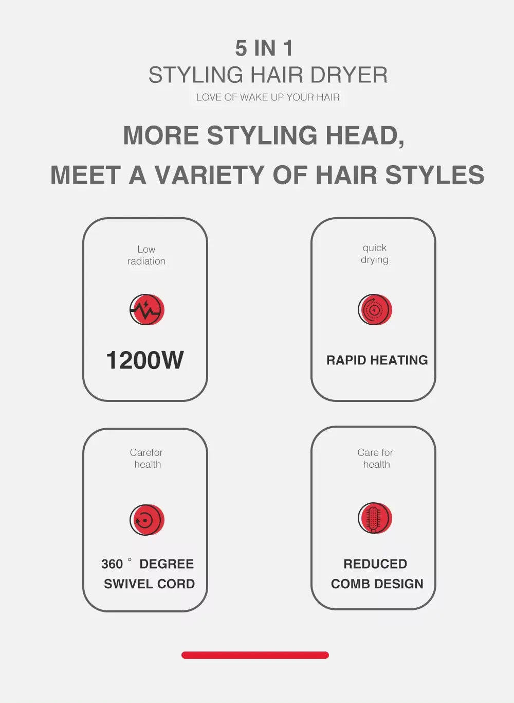 RAF 5-in-1 Multi-Functional Rotative Hair Styling Brush with Hot Air Comb, Straightener, Curler & Volumizer & Diffuser - 1200W