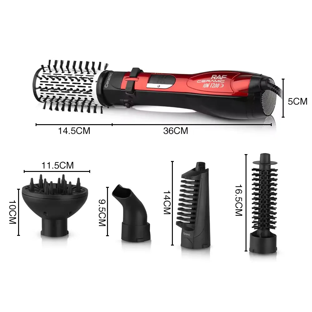RAF 5-in-1 Multi-Functional Rotative Hair Styling Brush with Hot Air Comb, Straightener, Curler & Volumizer & Diffuser - 1200W